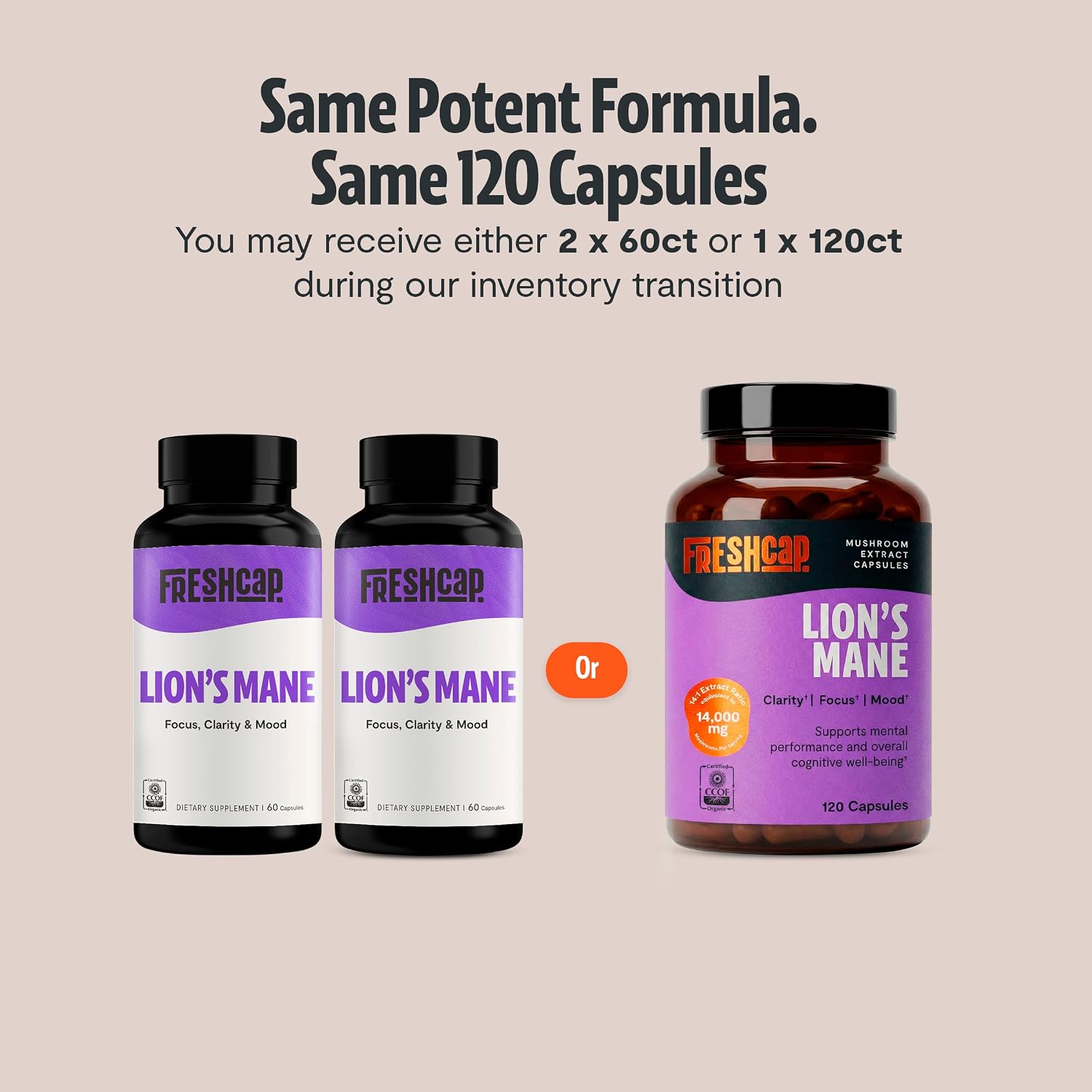 FreshCap Mushrooms Premium Organic Lions Mane Capsules - 14:1 Fruiting Body Extract with 31% Beta-Glucans - 3rd-Party Tested Nootropic for Clarity